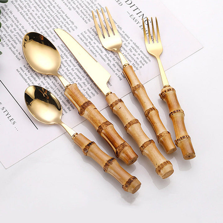 Discover the Elegance of Our Stainless Steel Bamboo Wood Cutlery Gift Set